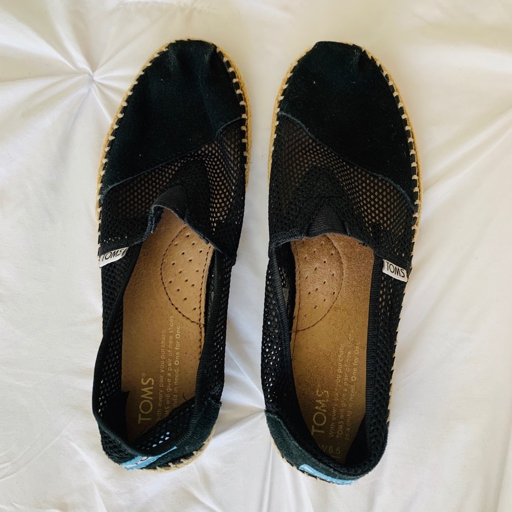 Toms Black Perforated Suede Slip-On Espadrilles